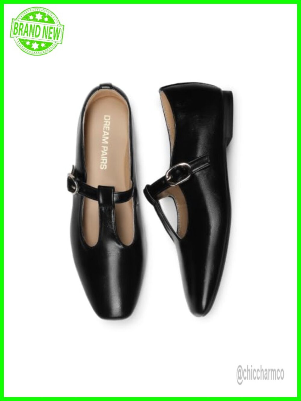 Faux Leather T-Strap Mary Jane Flats Square Toe